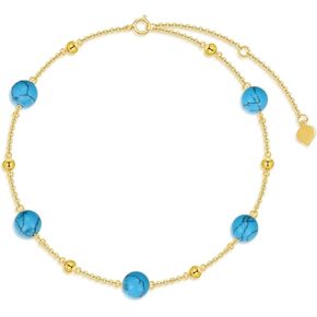 14K Gold Gemstone Anklet for Women Solid Gold Turquoise Black Onyx Bead Ankle Bracelet Foot Jewelry for Her, 8''-10'' in Saudi Arabia