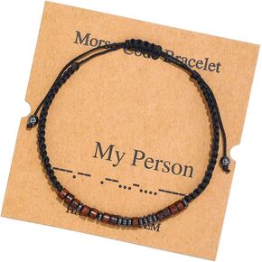 AYNN Inspirational Morse Code Wood Hematite Bead Woven Braded Rope Bracelet with Card for Men Women Unisex in Kuwait