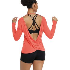 Muzniuer Women's Long Sleeve Workout Shirts Backless Yoga Shirts Cross Back Open Shirt in Saudi Arabia