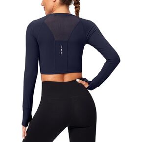 SANTINY Women's Long Sleeve Crop Workout Tops Slim Fit Gym Yoga Running Shirts for Women in Kuwait