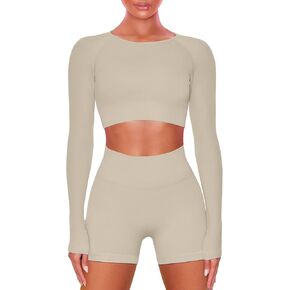 LAOARA Women Gym Sets 2 Piece Outfits Workout Sets Knitted High Waisted Shorts Tracksuits Exercise Set