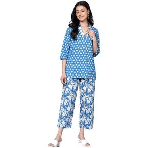 Bani Women 2 Piece Summer Outfits, Co-ord Set with Pant & Tunic Top, V Neck, Full Sleeves Indian Co-ord Set