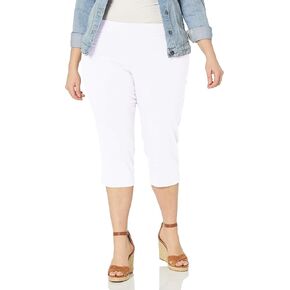 SLIM-SATION Women's Plus Size Wide Band Pull-on Straight Capri with Tummy Control