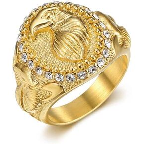 Fanshu Stainless Steel Eagle Head Gold Rings for Men Women Couple Friends Gift Hip Hop Fashion Jewelry Accessories