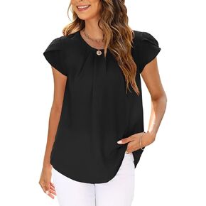 LuckyMore Womens Summer Cap Short Sleeve Tops Dressy Business Casual Work Blouses Shirts