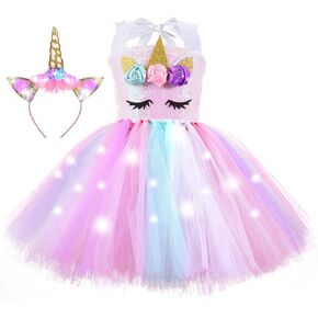 Dicodoum Unicorn Costume Birthday Decorations-Light Up Girls Party Dress Gifts Outfit