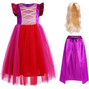 IBTOM CASTLE Kids Girls Halloween Costume Witch Tulle Dress Velvet Hooded Cloak Wigs Set Carnival Fancy Dress Up Outfit