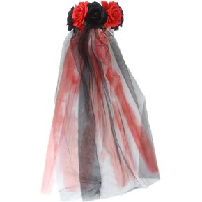 PURFUN Halloween Gothic Flower Garland with Black Veil Hairband Cosplay Wedding Headpiece Costume Headwear Accessory
