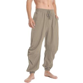 PACEIADTA Mens Cotton Linen Drawstring Pants Elastic Waist Casual Jogger Yoga Pants