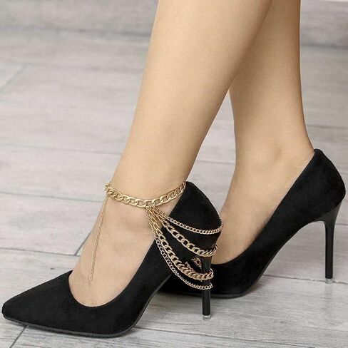 Campsis Punk Layered Anklets Gold Tassel Ankle Chain High heels Chain Bar NightClub Party Foot Chains Jewelry for Women and Girls(Pack of 1) in Saudi Arabia