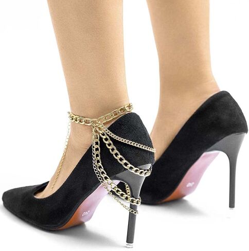 Campsis Punk Layered Anklets Gold Tassel Ankle Chain High heels Chain Bar NightClub Party Foot Chains Jewelry for Women and Girls(Pack of 1) in Saudi Arabia