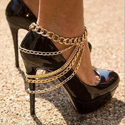 Campsis Punk Layered Anklets Gold Tassel Ankle Chain High heels Chain Bar NightClub Party Foot Chains Jewelry for Women and Girls(Pack of 1) in Saudi Arabia