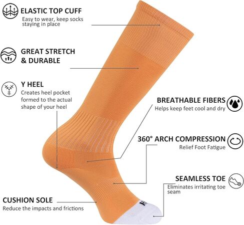 Hissox Soccer Baseball Softball Socks, Unisex Youth Solid Knee High Football Volleyball Compression Socks in Kuwait