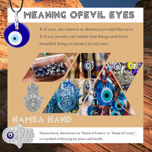THUNARAZ Evil Eye Necklace Evil Eye Bracelet Pack for Women Men Hamsa Turkish Protection Bracelet Beaded Blue Eyes Earrings Rings Adjustable Lucky Protection Evil Eye Jewelry for Blessing in Saudi Arabia
