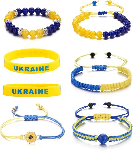 Pingyongchang Ukraine Flag Bracelet with Natural Crystal Bracelet Adjustable Bangles Set Ukrainian Yellow Blue Bracelet Hand Braided Bracelet for Men Women Kids Unisex in Saudi Arabia