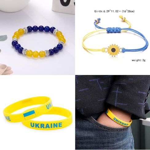 Pingyongchang Ukraine Flag Bracelet with Natural Crystal Bracelet Adjustable Bangles Set Ukrainian Yellow Blue Bracelet Hand Braided Bracelet for Men Women Kids Unisex in Saudi Arabia