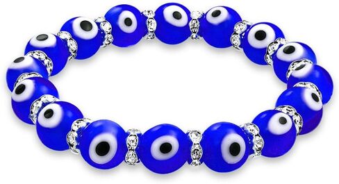 Bling Jewelry ColorfulTranslucent Turkish Glass Bead Good Luck Protection Evil Eye Stretch Bracelet For Women Teen Rondelle Crystal Spacer Stackable Protection More Colors in Saudi Arabia