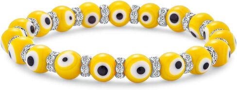 Bling Jewelry ColorfulTranslucent Turkish Glass Bead Good Luck Protection Evil Eye Stretch Bracelet For Women Teen Rondelle Crystal Spacer Stackable Protection More Colors in Saudi Arabia