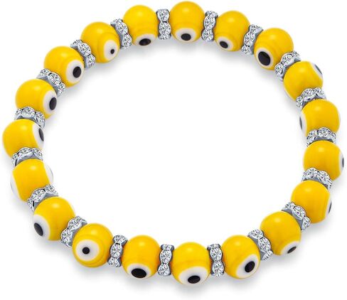 Bling Jewelry ColorfulTranslucent Turkish Glass Bead Good Luck Protection Evil Eye Stretch Bracelet For Women Teen Rondelle Crystal Spacer Stackable Protection More Colors in Saudi Arabia