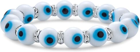 Bling Jewelry ColorfulTranslucent Turkish Glass Bead Good Luck Protection Evil Eye Stretch Bracelet For Women Teen Rondelle Crystal Spacer Stackable Protection More Colors in Saudi Arabia