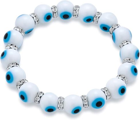 Bling Jewelry ColorfulTranslucent Turkish Glass Bead Good Luck Protection Evil Eye Stretch Bracelet For Women Teen Rondelle Crystal Spacer Stackable Protection More Colors in Saudi Arabia
