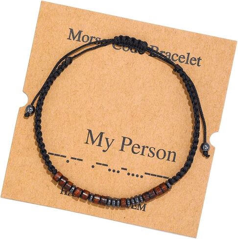 AYNN Inspirational Morse Code Wood Hematite Bead Woven Braded Rope Bracelet with Card for Men Women Unisex in Kuwait