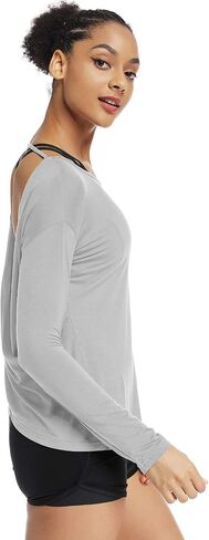 Muzniuer Women's Long Sleeve Workout Shirts Backless Yoga Shirts Cross Back Open Shirt in Kuwait