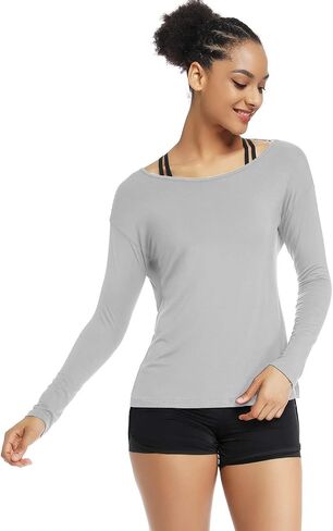 Muzniuer Women's Long Sleeve Workout Shirts Backless Yoga Shirts Cross Back Open Shirt in Kuwait
