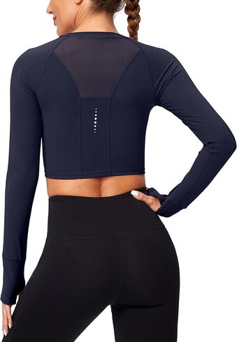 SANTINY Women's Long Sleeve Crop Workout Tops Slim Fit Gym Yoga Running Shirts for Women in Kuwait