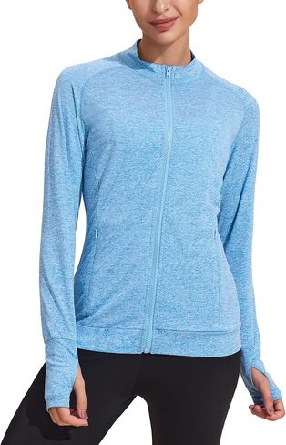 PINSPARK Lightweight Workout Jackets Womens Full Zip Slim Fit Athletic Running Jacket with Thumb Holes in Saudi Arabia