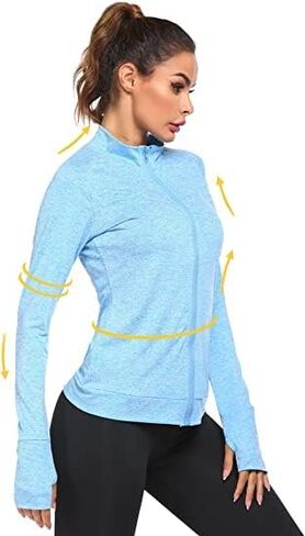 PINSPARK Lightweight Workout Jackets Womens Full Zip Slim Fit Athletic Running Jacket with Thumb Holes in Saudi Arabia