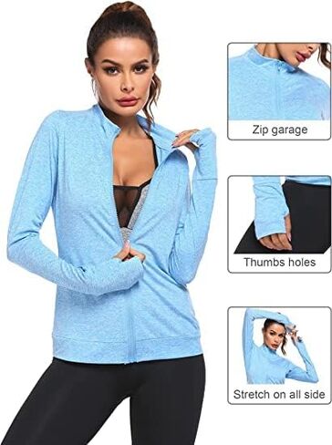 PINSPARK Lightweight Workout Jackets Womens Full Zip Slim Fit Athletic Running Jacket with Thumb Holes in Saudi Arabia