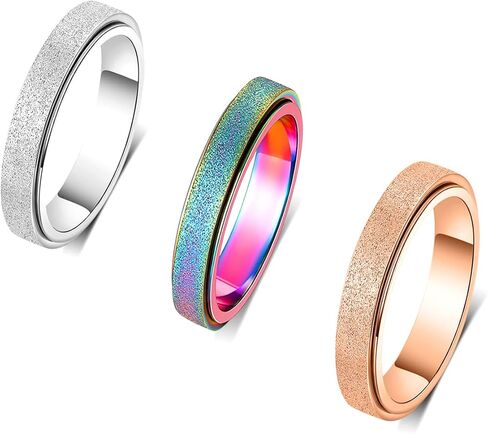 OreilleStar Titanium Stainless Steel Anxiety Ring for Women Men Fidget Spinner Ring, Size 6-12, Width 6MM, 5-Color: Rose Gold-Rainbow-Silver-Black-Blue in Kuwait