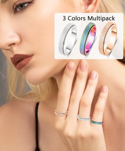 OreilleStar Titanium Stainless Steel Anxiety Ring for Women Men Fidget Spinner Ring, Size 6-12, Width 6MM, 5-Color: Rose Gold-Rainbow-Silver-Black-Blue in Kuwait