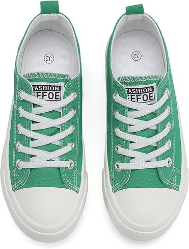 DSWED Kids Fashion Sneakers Boys Green Breathable Casual Low Top Canvas Shoes Girls Casual Walking School Shoes Students Little Kid Size 1.5 in Kuwait