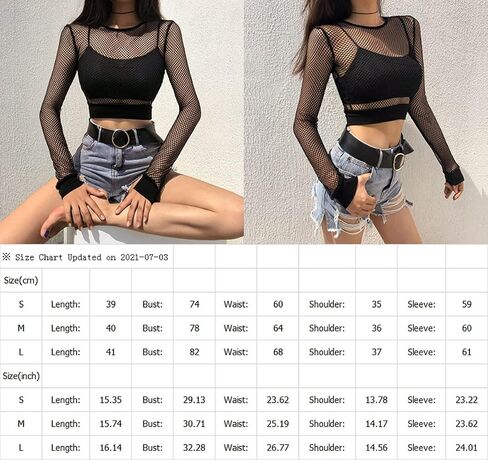 LXXIASHI Casual Women's Long Sleeve Mesh Crop Top Sexy Slim Pullover See-Through Fishnet T-Shirt Blouse in Kuwait