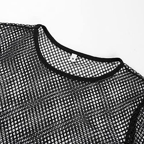 LXXIASHI Casual Women's Long Sleeve Mesh Crop Top Sexy Slim Pullover See-Through Fishnet T-Shirt Blouse in Kuwait