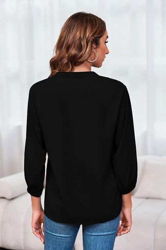 Cnkwei Womens V-Neck Lantern Sleeve Blouse Zipper Design Loose Casual Top Shirts in Saudi Arabia