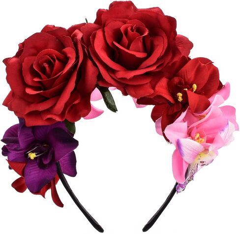 DreamLily Day of the Dead Headband Costume Rose Flower Crown Mexican Headpiece BC40 in Kuwait