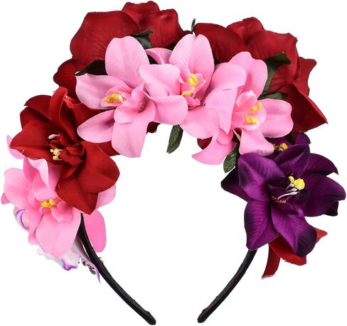 DreamLily Day of the Dead Headband Costume Rose Flower Crown Mexican Headpiece BC40 in Kuwait