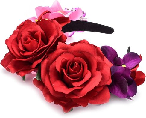 DreamLily Day of the Dead Headband Costume Rose Flower Crown Mexican Headpiece BC40 in Kuwait