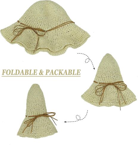 Women Sun Hat Wide Brim Floppy Beach Hat Breathable UV UPF 50+ Straw Hat Foldable Packable Summer Outdoor Cap in Kuwait