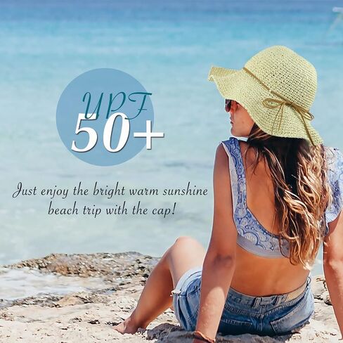 Women Sun Hat Wide Brim Floppy Beach Hat Breathable UV UPF 50+ Straw Hat Foldable Packable Summer Outdoor Cap in Kuwait