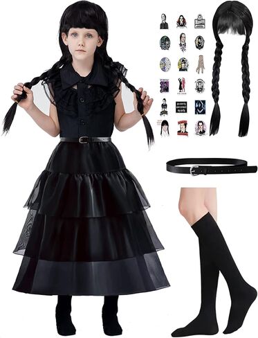 WOHOPARKI Wednesday Addams Dress Costumes for Girls Kids Birthday Halloween Family Cosplay Party in Saudi Arabia