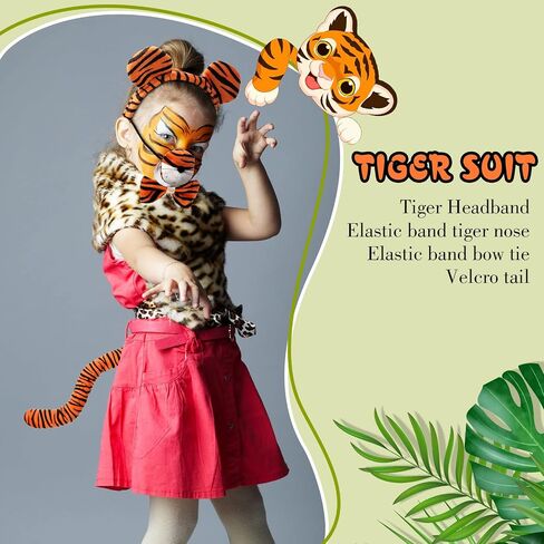 Aoriher 4 Pcs Kids Tiger Costume Kits Tiger Ear Headband Tail Nose Bow Tie Tiger Animal Fancy Costume for Halloween Cosplay Party in Saudi Arabia