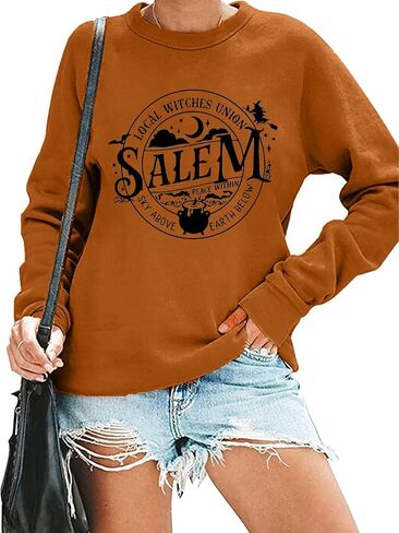 Local Witches Union Salem Sweatshirt Women Funny Witch Halloween Sweatshirt Retro Graphic Hocus Pocus Sweatshirt in Saudi Arabia