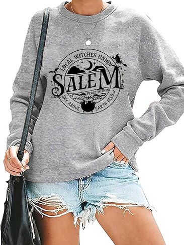 Local Witches Union Salem Sweatshirt Women Funny Witch Halloween Sweatshirt Retro Graphic Hocus Pocus Sweatshirt in Saudi Arabia