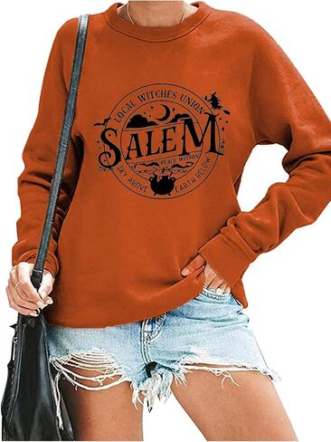 Local Witches Union Salem Sweatshirt Women Funny Witch Halloween Sweatshirt Retro Graphic Hocus Pocus Sweatshirt in Saudi Arabia