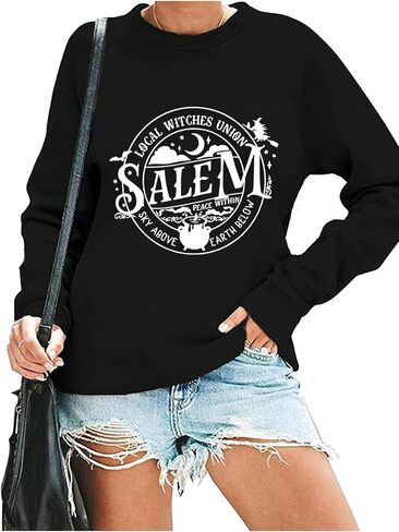 Local Witches Union Salem Sweatshirt Women Funny Witch Halloween Sweatshirt Retro Graphic Hocus Pocus Sweatshirt in Saudi Arabia
