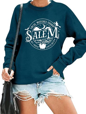 Local Witches Union Salem Sweatshirt Women Funny Witch Halloween Sweatshirt Retro Graphic Hocus Pocus Sweatshirt in Saudi Arabia